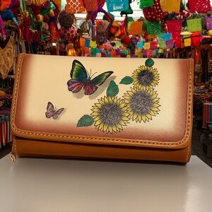 New Artisan Sunflower and Butterfly Mexican Women's Clutch - Cartera de mano